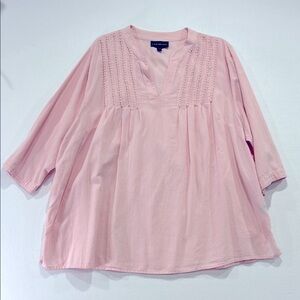 Lane Bryant Pink 100% Cotton Tunic 3/4 Sleeves  22/24 Lightweight Cool Summer
